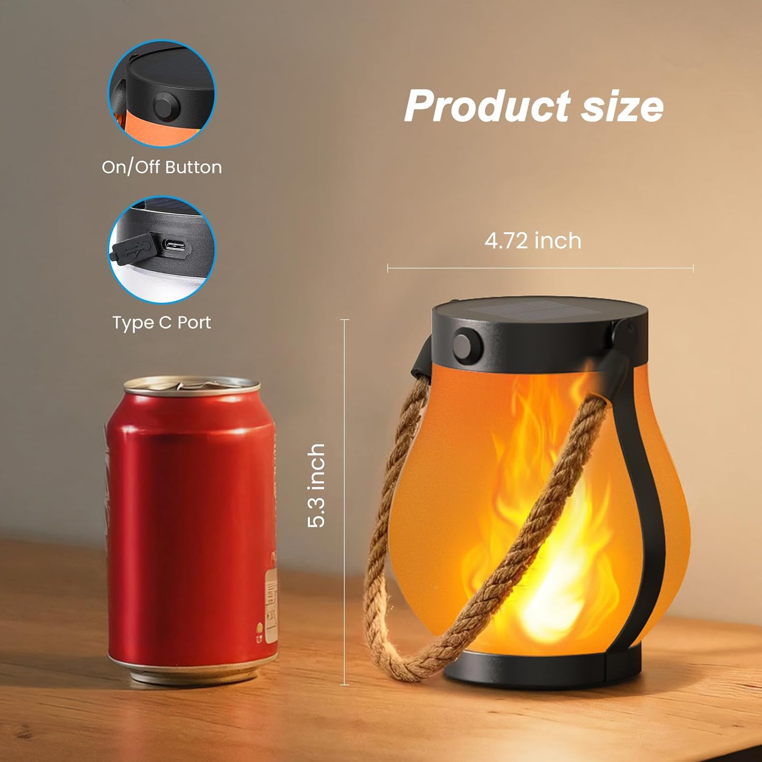 Hompavo Gen2 Solar Lanterns Outdoor Waterproof with Ultra-Real Flame | USB/Solar Charging & 2-Mode, Waterproof