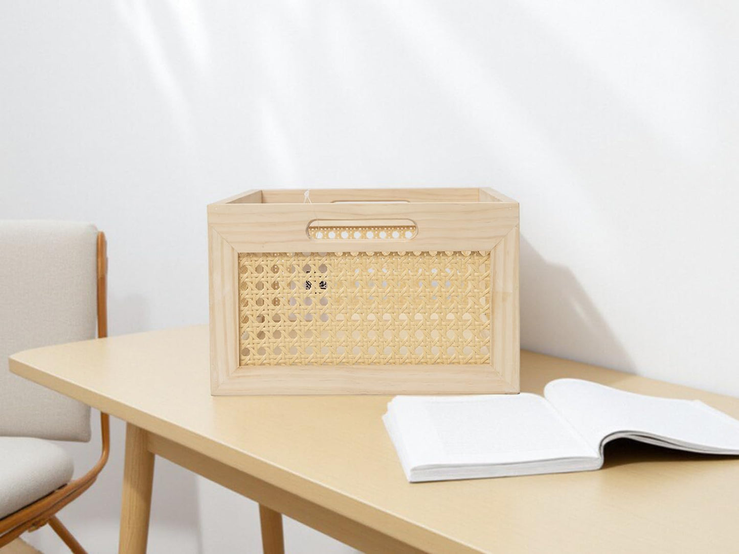 Rattan Storage Basket Wooden Box Wooden Storage Bins Rustic Boho Farmhouse Home Decor / Original