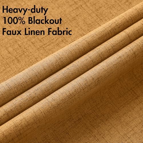 MIULEE 100% Blackout Linen Curtains for Bedroom 52x108 Inch Mustard Yellow