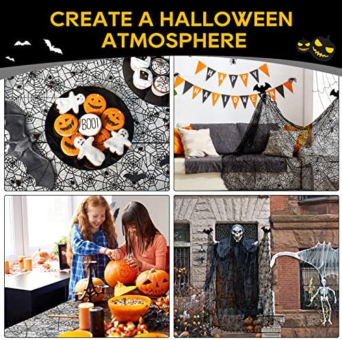 eZAKKA Black Lace Spider Web Halloween Tablecloth Rectangle 60x84 Inch