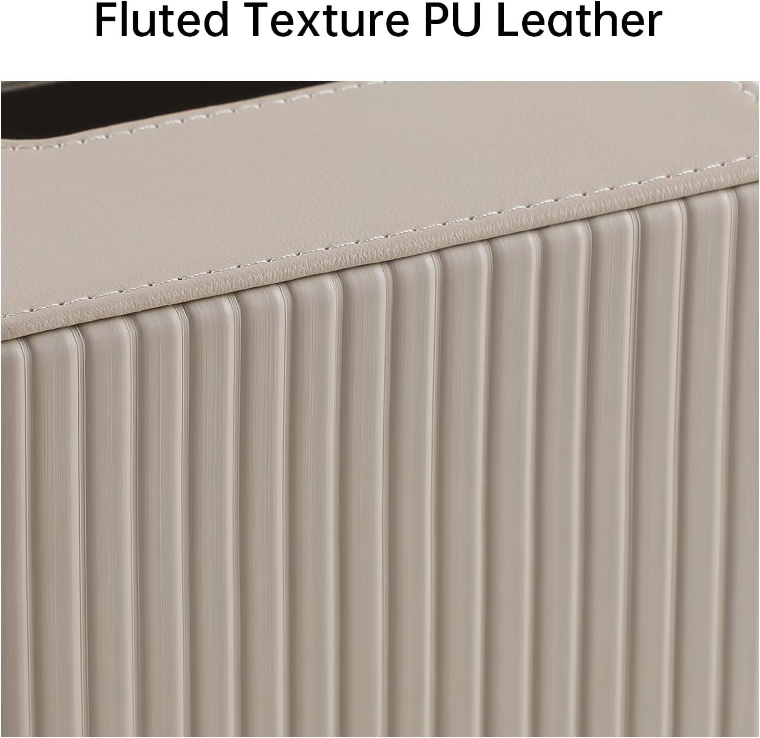 PU Leather Tissue Box Cover Square Tissue Box Holder / Beige Fluted