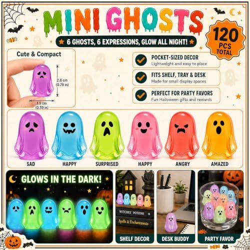 120Pcs Halloween Luminous Mini Resin Ghost Glow in The Dark Figures