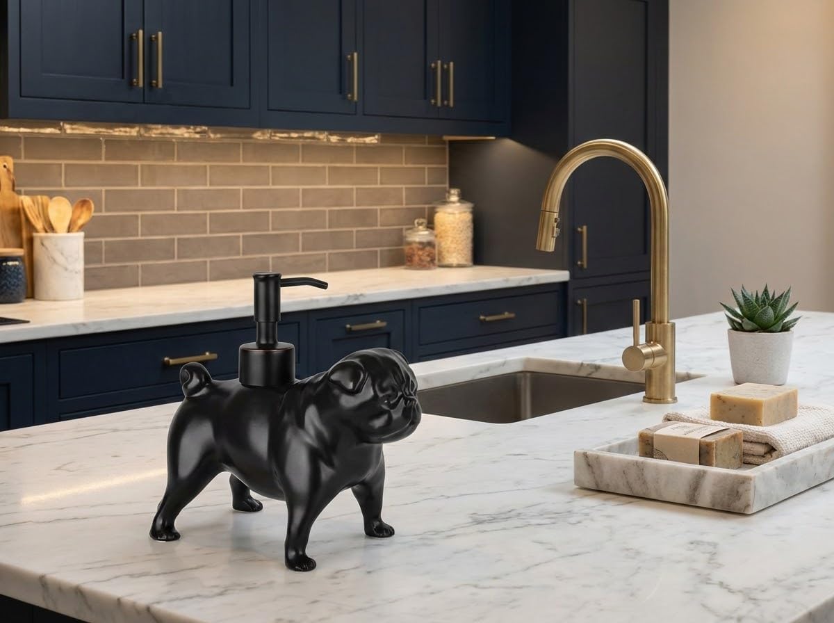 Pug Dog Shaped Ceramic Pump Soap Dispenser / Pug Pump Dispenser-black
