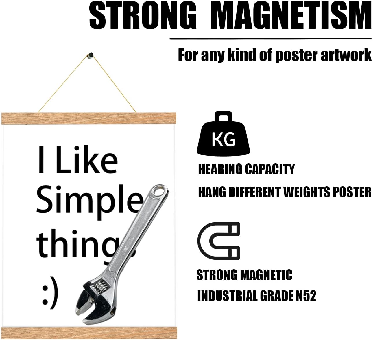 3 Pack Magnetic Poster Hanger Frame 18 inch Pine Color,18x24 18x12 18x28 Wood Magnet Frames Hanger for Photos Pictures