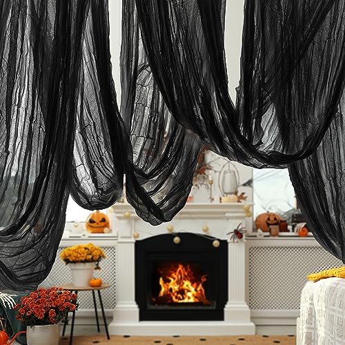 600" x 85" Creepy Halloween Cloth - Black Spooky Fabric - Large Creepy Halloween Decorations for Haunted House, Window Backdrops, Garden Party, Yard, Wall, Doorway