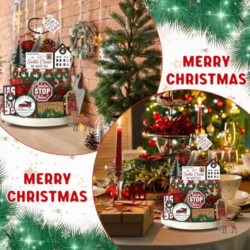 Funnymoom 17 Pcs Christmas Tiered Tray Decor Winter Tiered Tray Decor Set