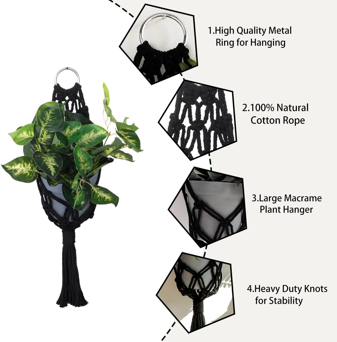 Black Macrame Plant Hanger Indoor / Black Plant Hanger / Set of 2