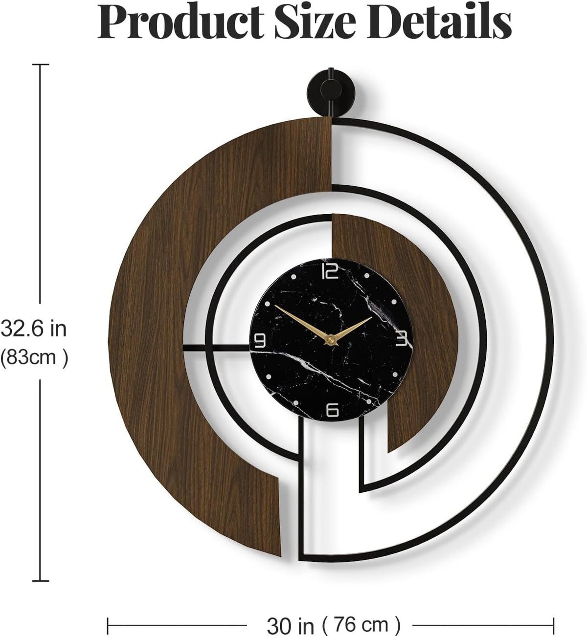 Cuspin Large Wall Clock 30 Inch, Modern Walnut Marble Dial Decorative Clock | Battery operated, silent non ticking