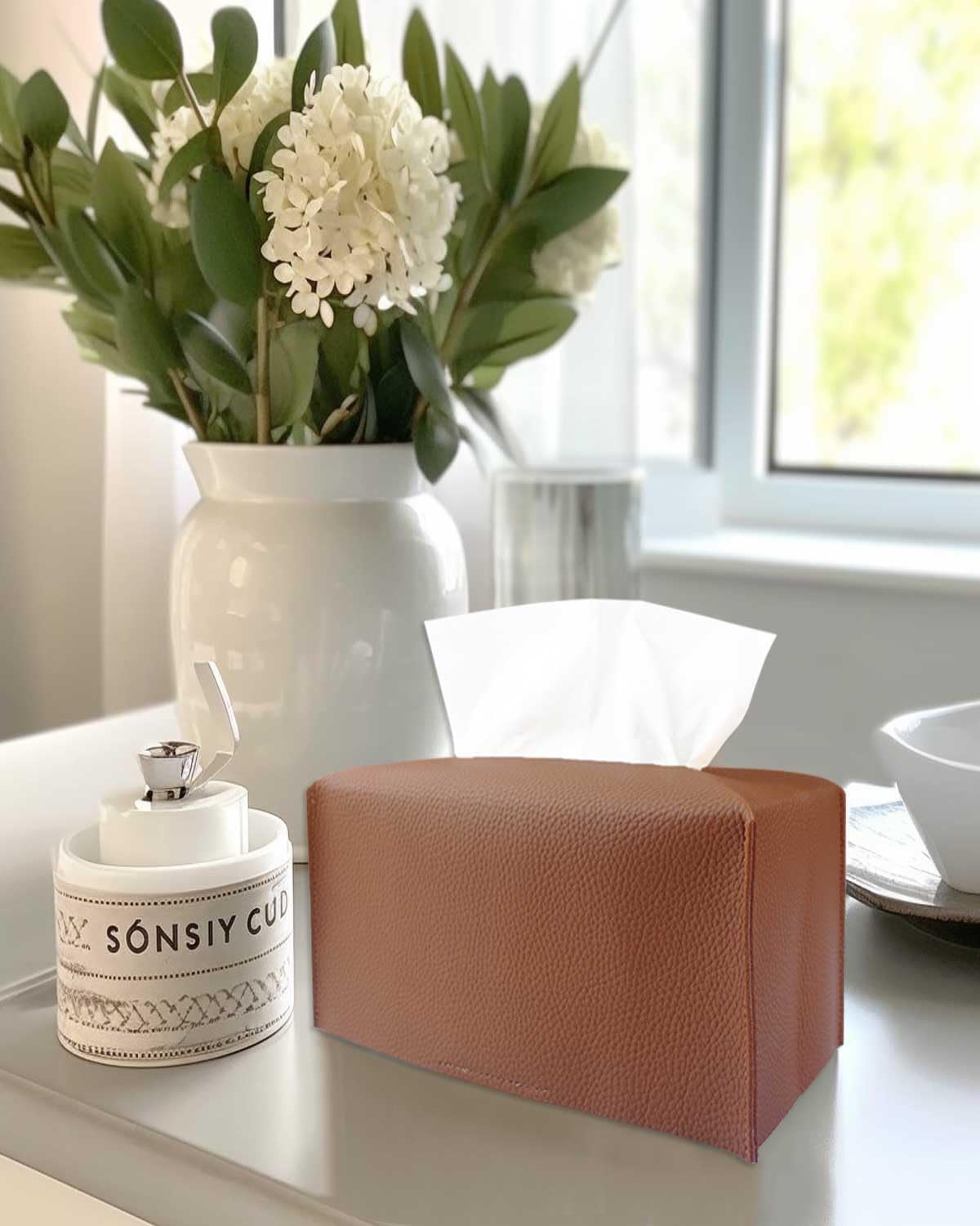 Normal Size Leather Rectangular Tissue Box Cover Faux Leather Tissue Box / Medium/ / Dark Brown