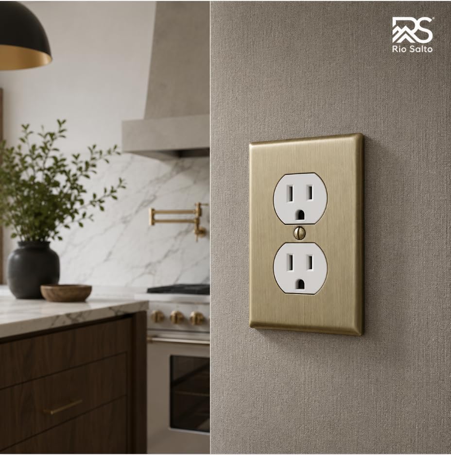 Rio Salto MIDSIZE BRASS Duplex Outlet Covers Vintage Gold Antique Brass Wall Plates Receptacle Outlet Cover — Signature