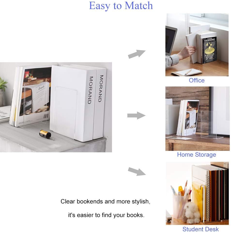 Plastic Acrylic Bookends / 7.08 x 4.72 / Th:3mm/0.12 / Clear / Set of 8