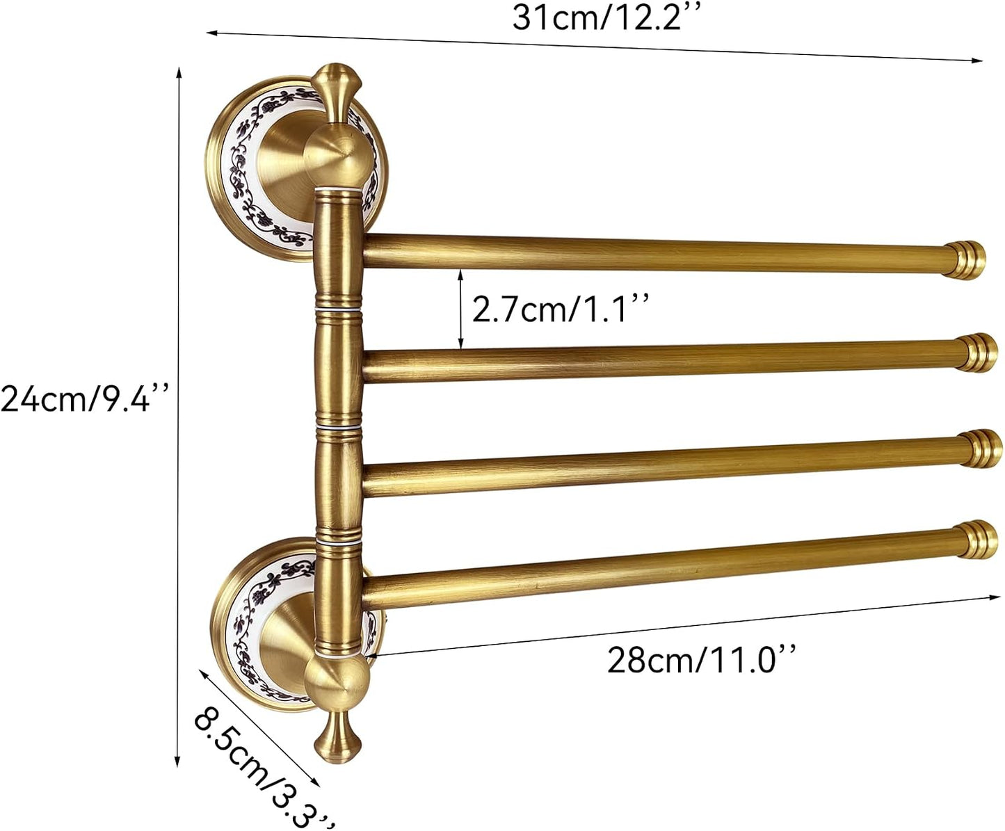 Swivel Towel Rack for Bathroom, Antique Bronze Folding 4 Arms Hand Towel Bars Towel Hanger for Laundry, Wall Mount