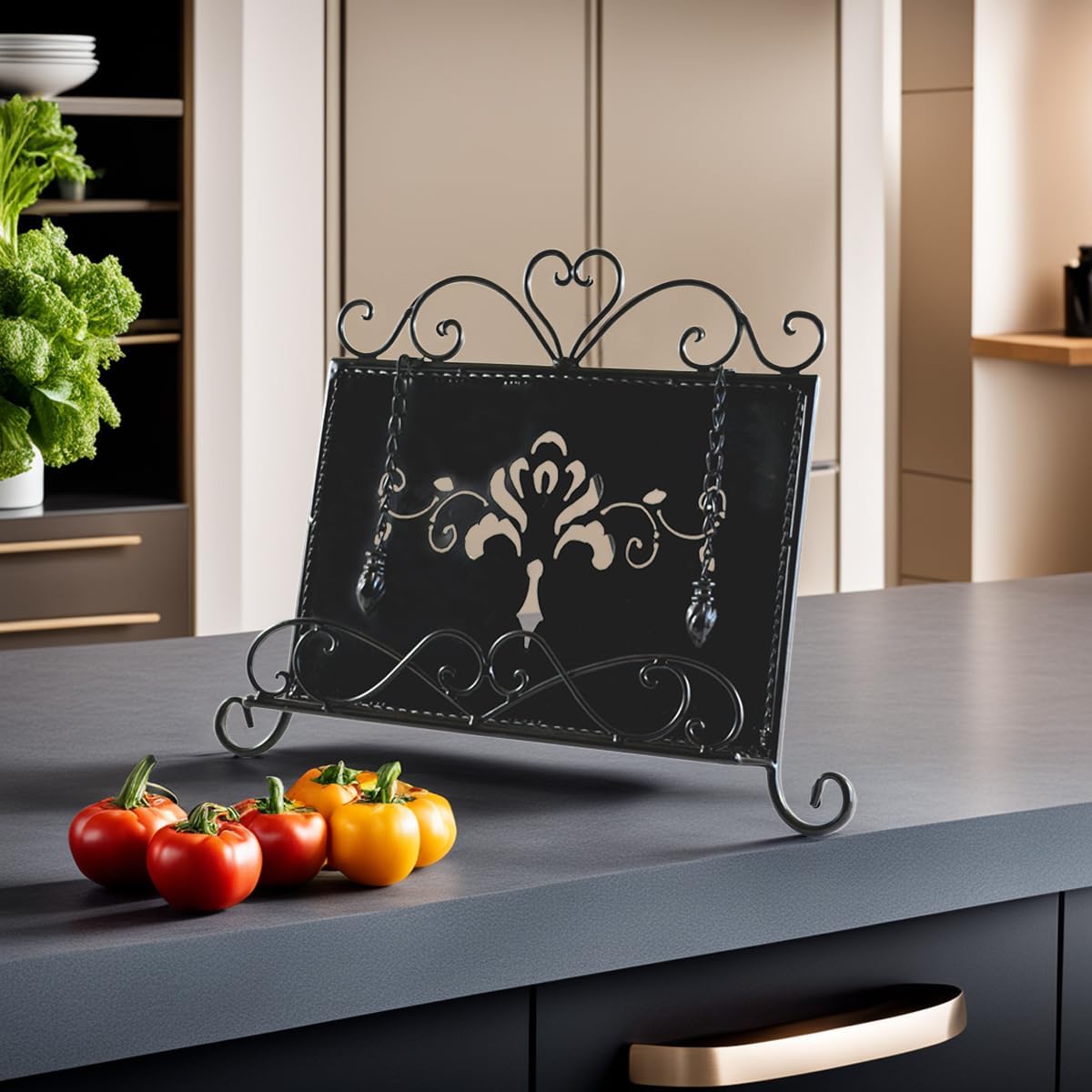 Westcharm Holiday Gift - Antique Metal Kitchen Cookbook Stand, Recipe Book Holder, iPad Holder, Cookery Book Easel with