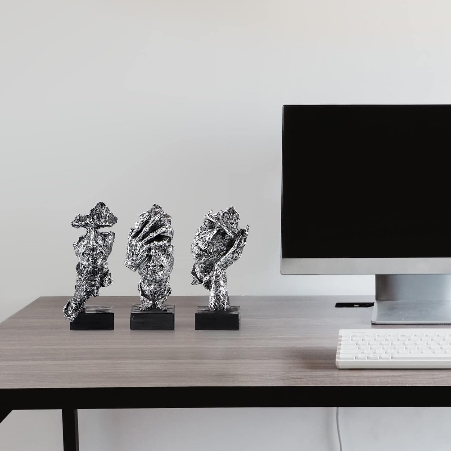 Thinker Statue / No Hear No See No Speak Abstract Art Figurine / Set of 3