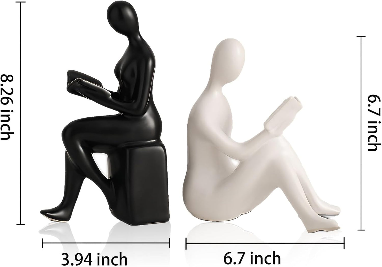 Modern Decorative Ceramic Reading Figure Bookends / Black+ White