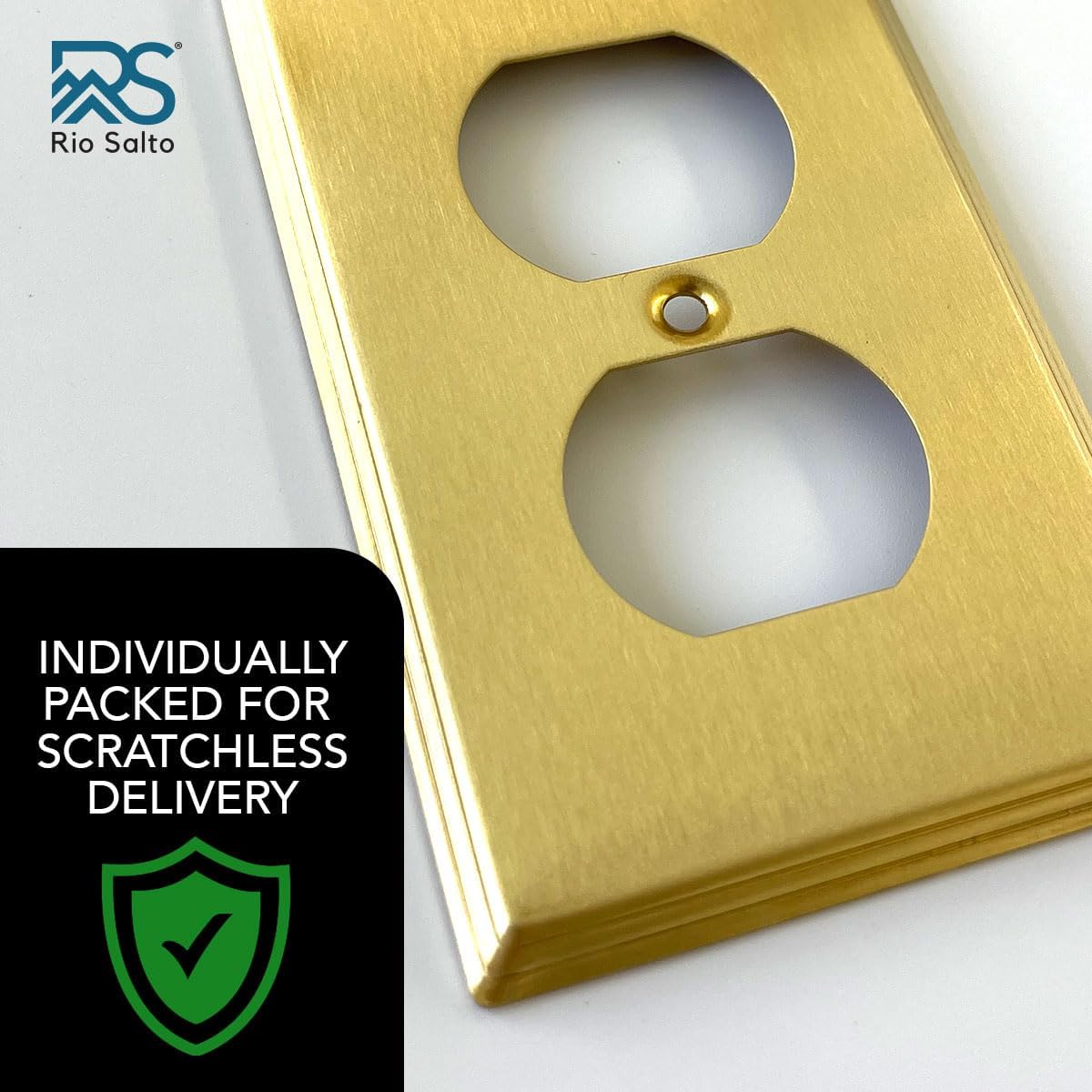 Rio Salto BRASS Outlet Covers Duplex Receptacle Wall Plate Electrical Outlet Covers Brushed Gold Metal Decorative Wall
