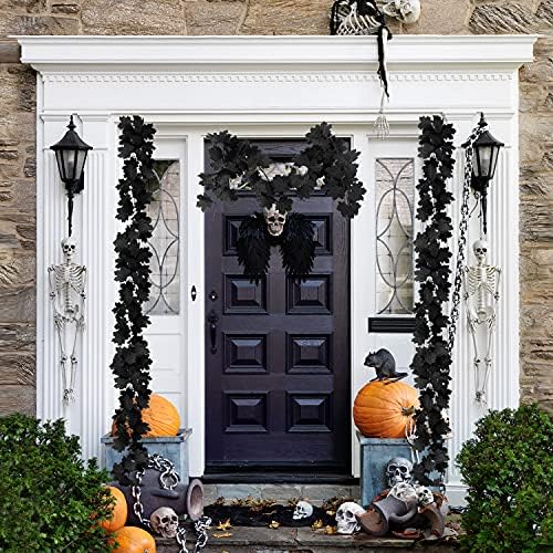 Black Leaf Garland, 12PCS Halloween Artificial Hanging Fall Maple Vines