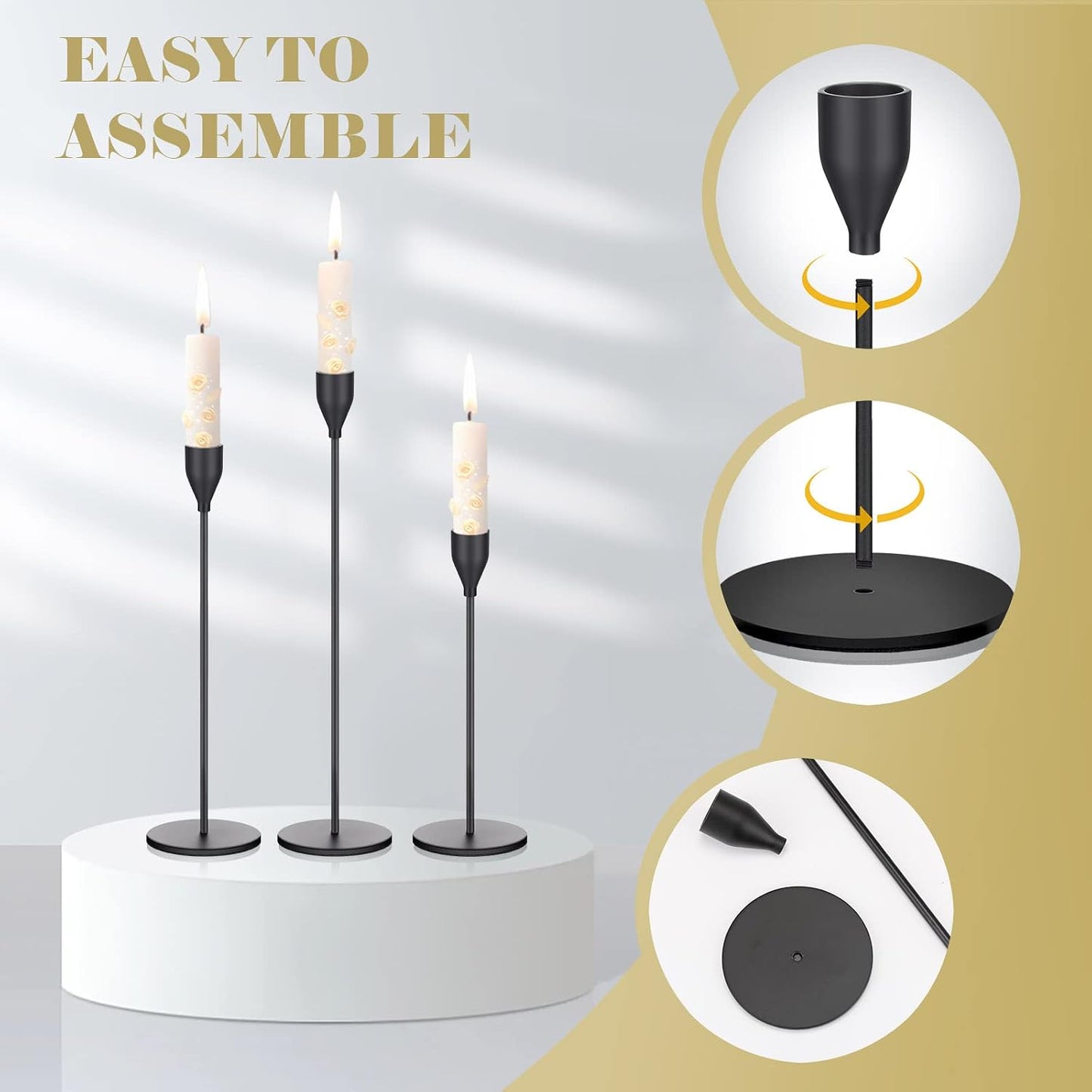 27 Pack Candles Holders, 9 Sets Metal Taper Candlestick Holders,Black | Fit 0.75 Inch Thick Pillar Candles, Modern