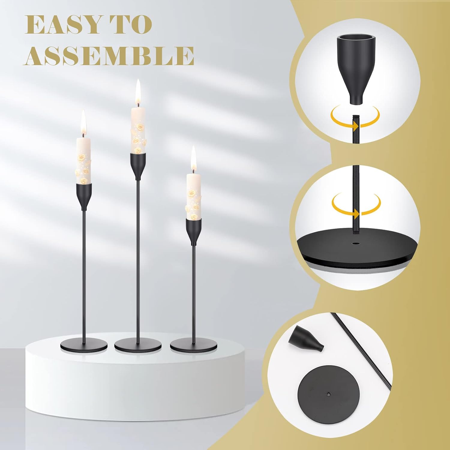 27 Pack Candles Holders, 9 Sets Metal Taper Candlestick Holders,Black | Fit 0.75 Inch Thick Pillar Candles, Modern