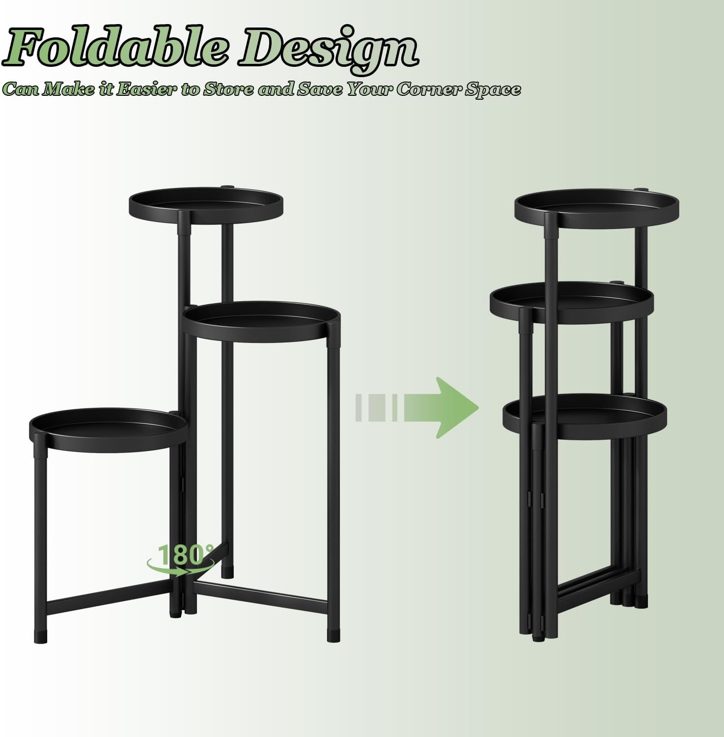 Plant Stand indoor outdoor-3 Tier black Tall Metal Flower Pot Holder 9in Wide Potted Display Rack - Heavy Duty Corner