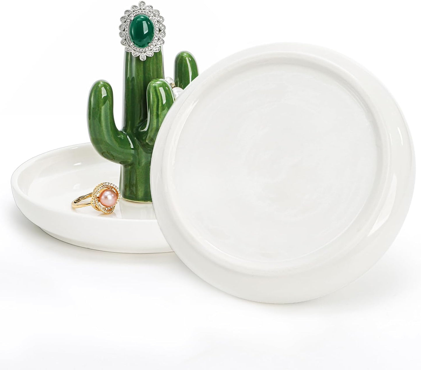 Ceramic Ring Holder Dish / Aloe & Cactus / Set of 2