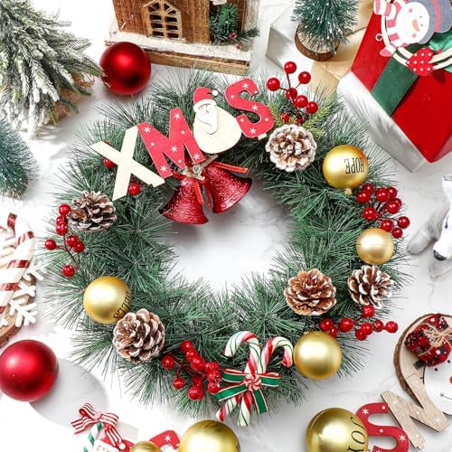 Zeyune 8 Pcs 14" Christmas DIY Green Wreath Artificial Wreath, Pine Needle