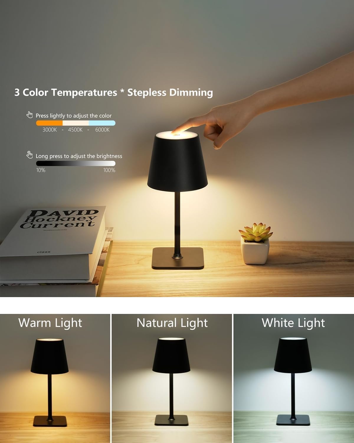 Fizrice Rechargeable Table Lamp 2 Pack Cordless Battery Operated, Black | IP65 waterproof wireless design with