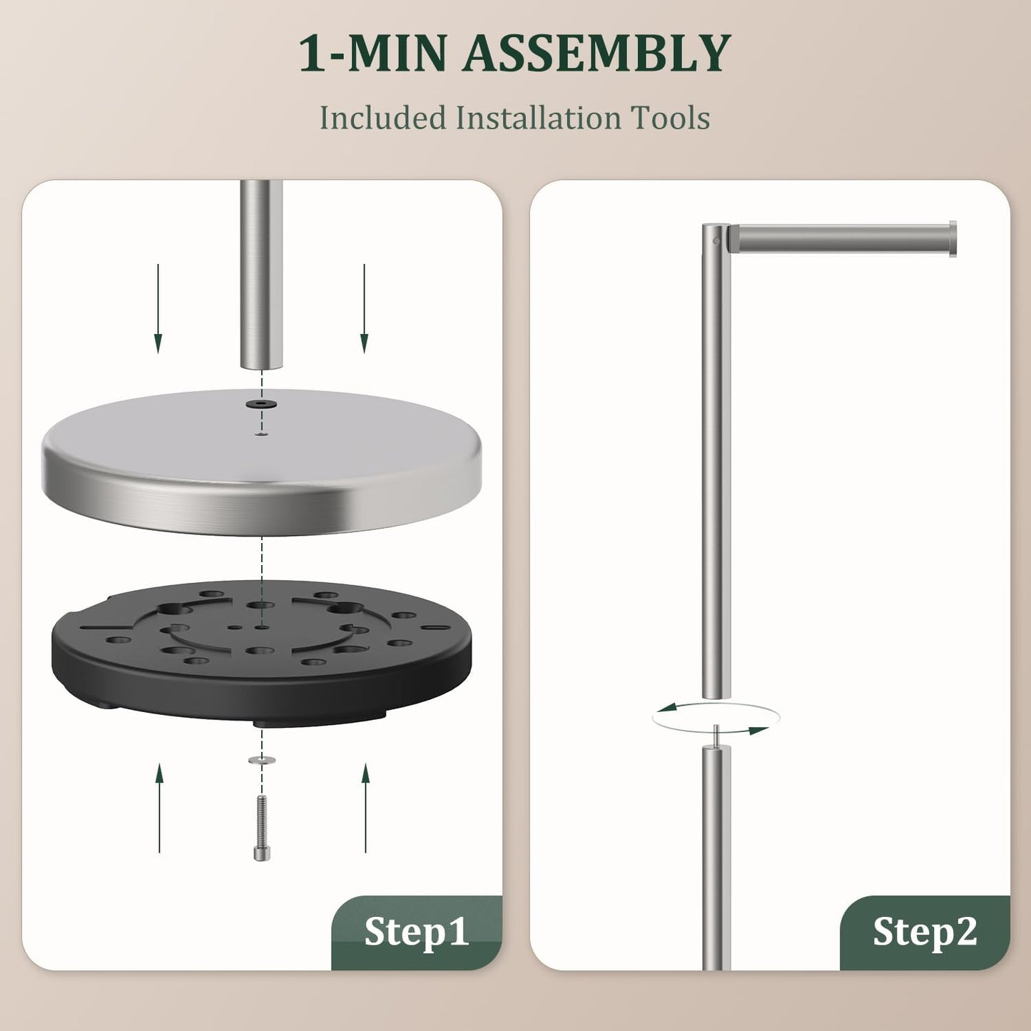 Brushed Nickel Toilet Paper Holder Stand Free Standing Tissue Roll Holder | Freestanding Toilet Paper Stand Storage for