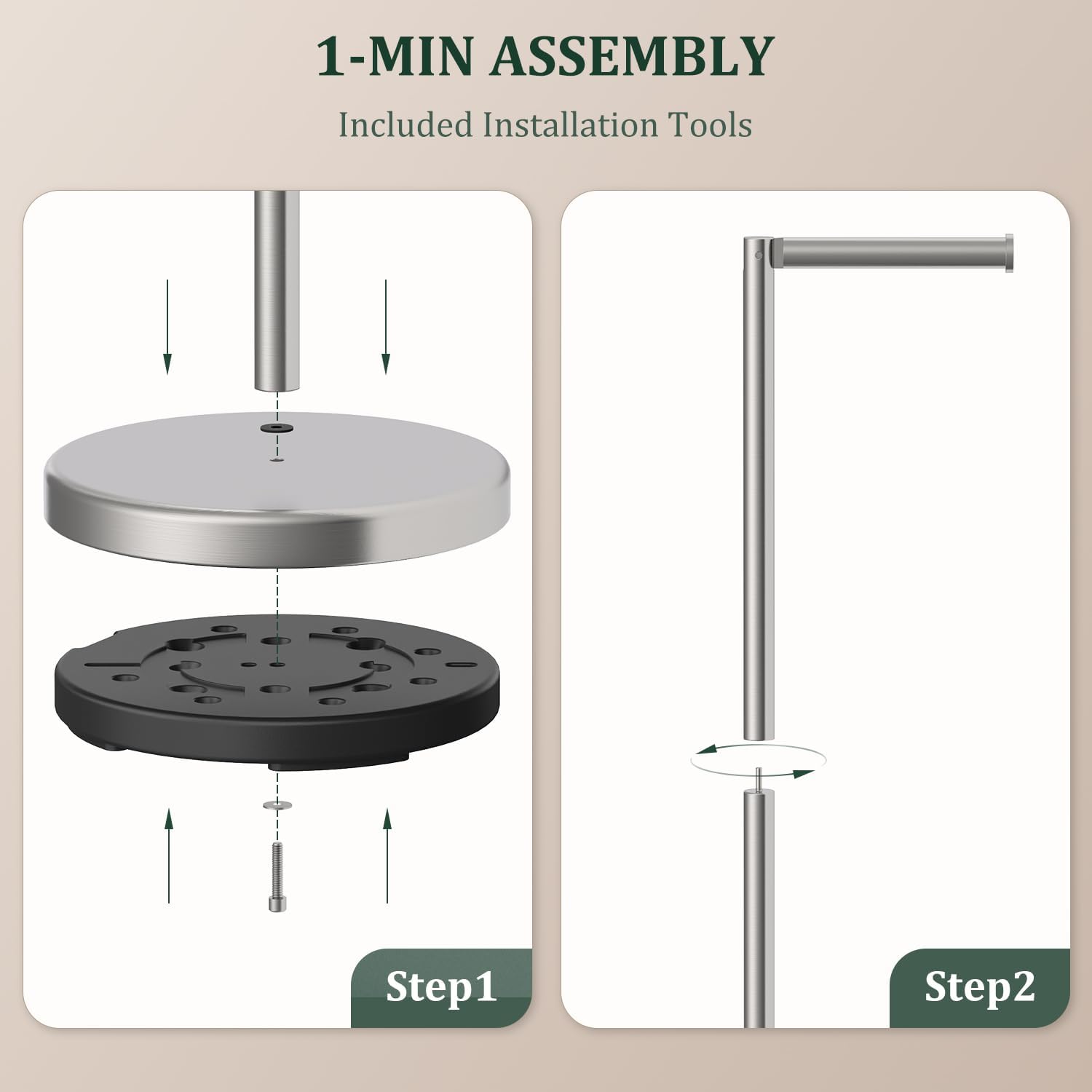 Brushed Nickel Toilet Paper Holder Stand Free Standing Tissue Roll Holder | Freestanding Toilet Paper Stand Storage for