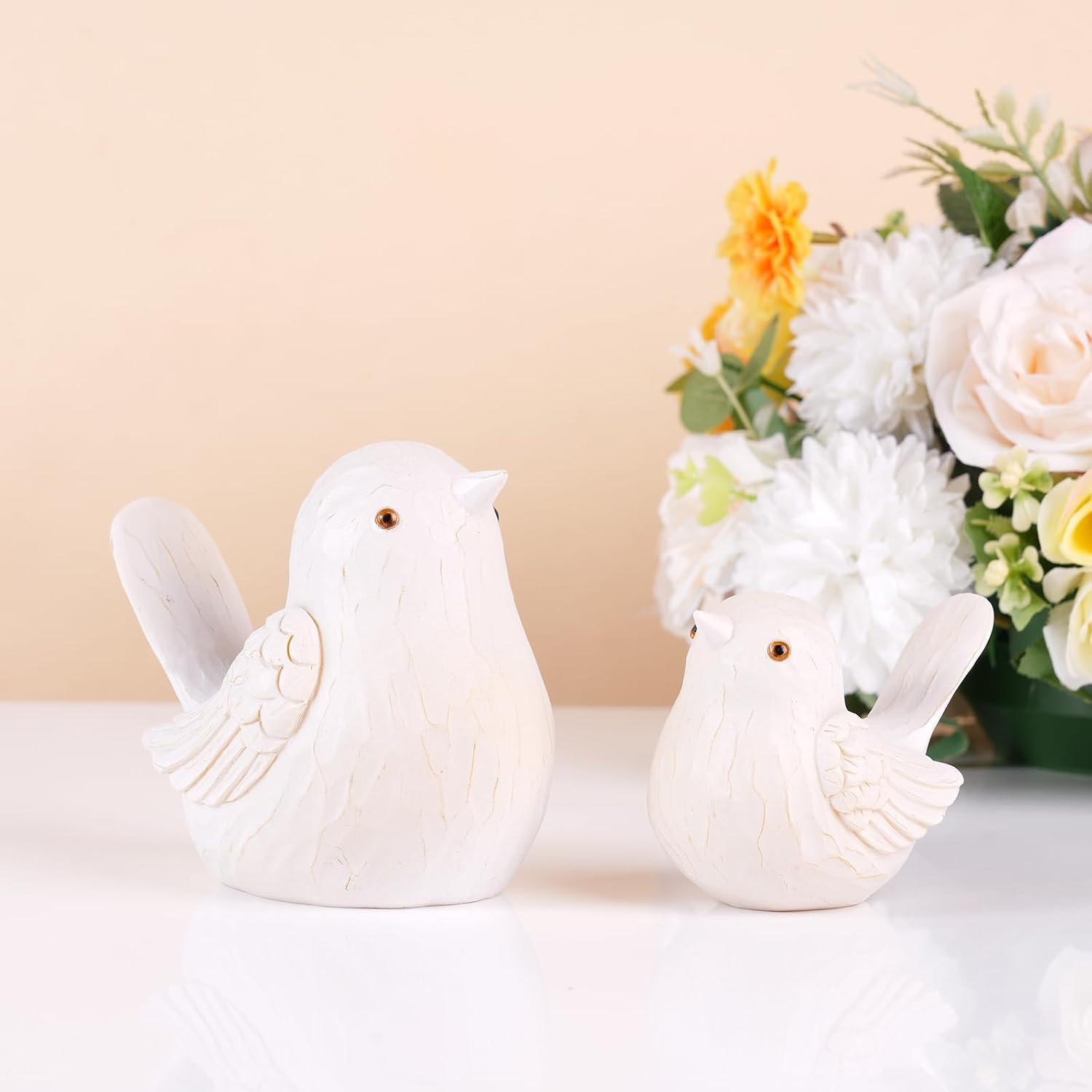 Birds Figurines / Resin Bird Statues Home Decor / 1B & 1S / White