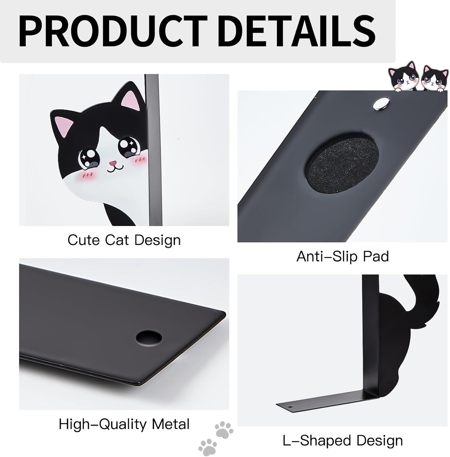 Cats Metal Bookends / Black and White