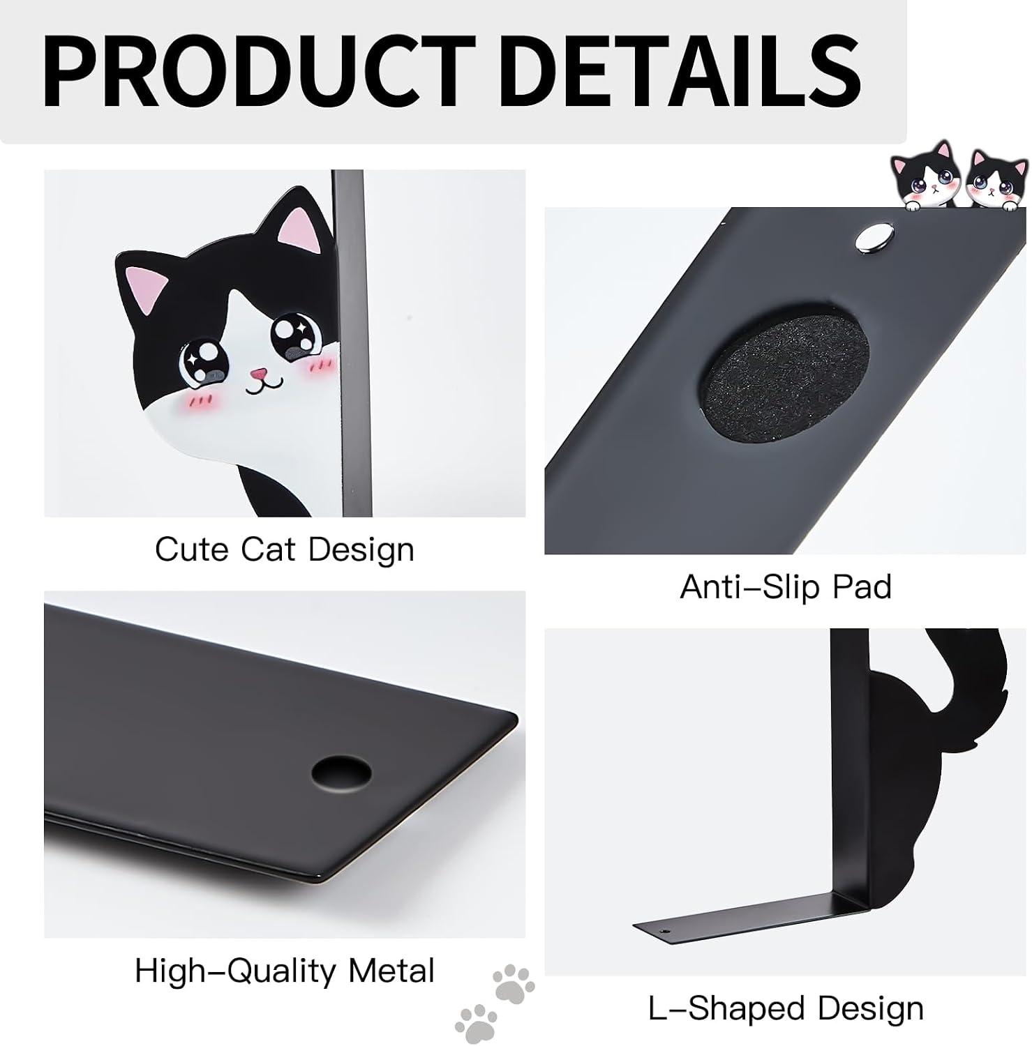 Cats Metal Bookends / Black and White