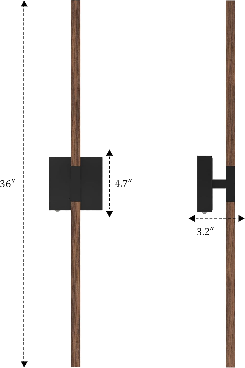 Rayogale Black Walnut Wireless Wall Sconces with Remote Control 36 Inch | 3000/4500/6000K Dimmable 8000mAh Rechargeable