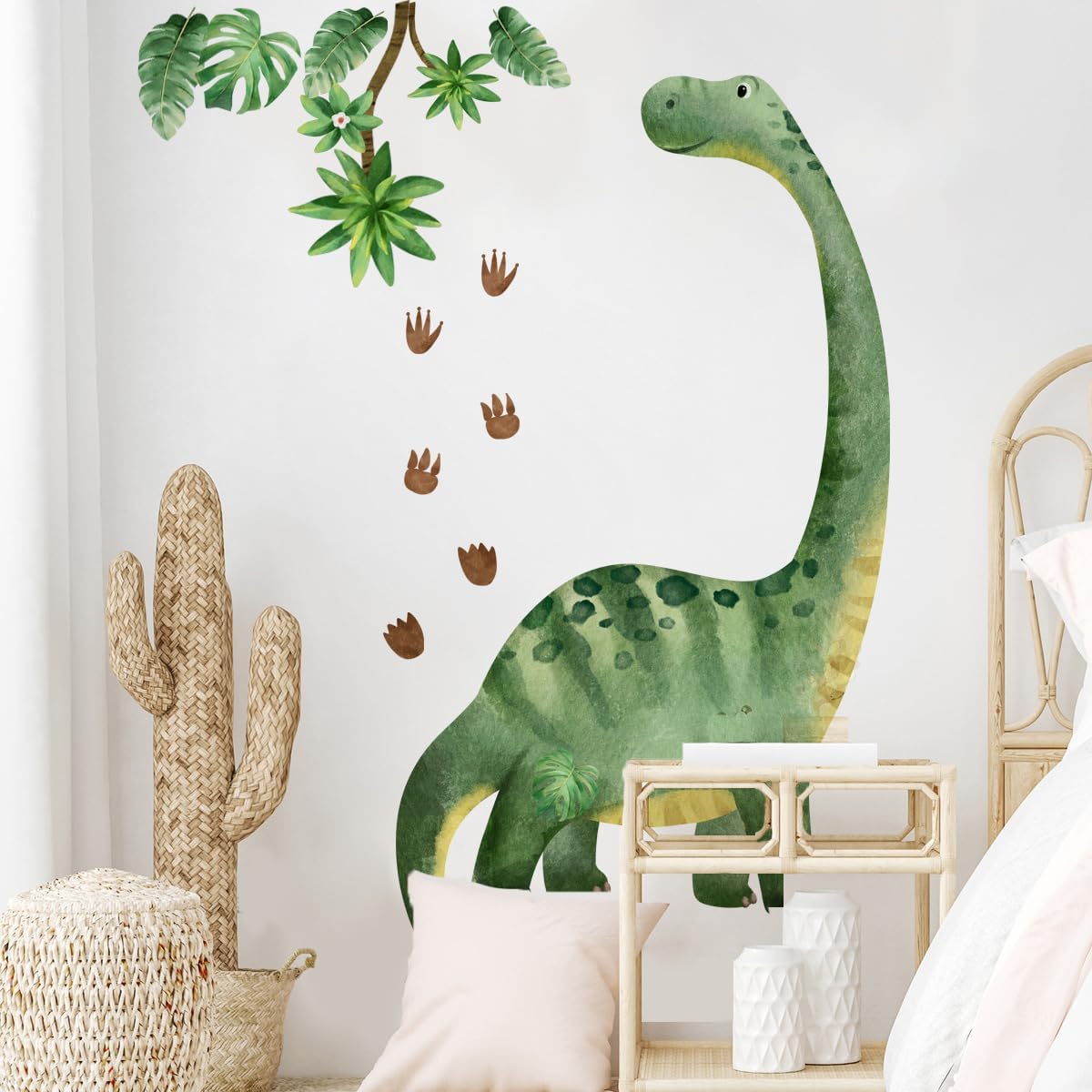 Large Dinosaur Wall Decals Watercolor Dino Footprint Neutral Wall Stickers Baby Nursery Kids Boys