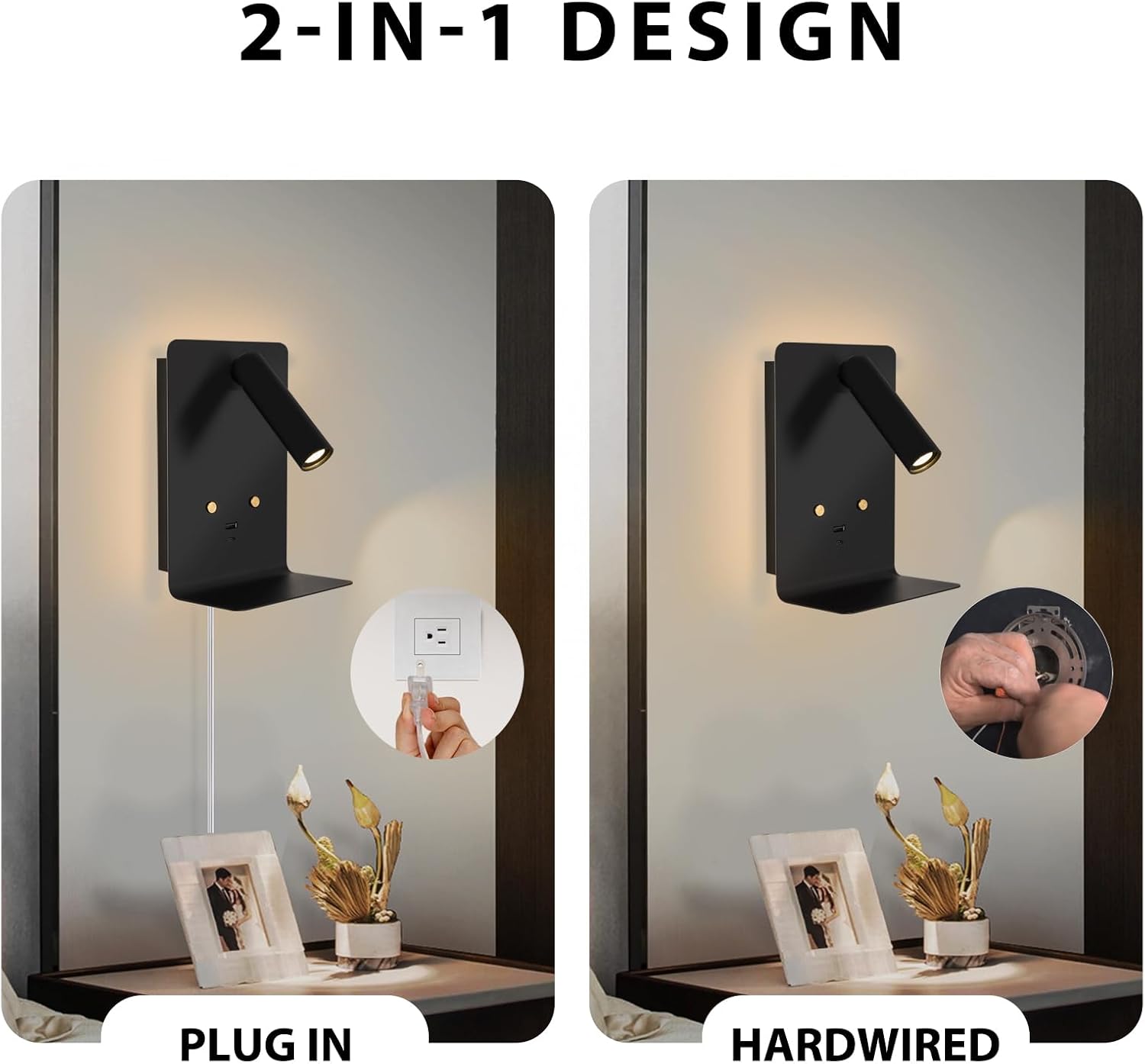 ZEROUNO LED Dimmable Wall Mounted Reading Light, Backlight Night Wall Lamp, Adjustable Headboard Plug in Wall Sconce