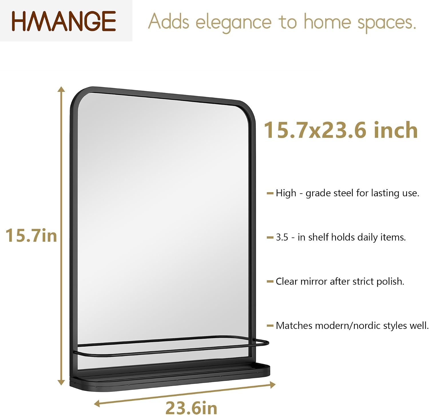 Wall-Mounted Rectangle Metal Mirror / Black / 15.7"L x 23.6"W / 15.7 x 23.6