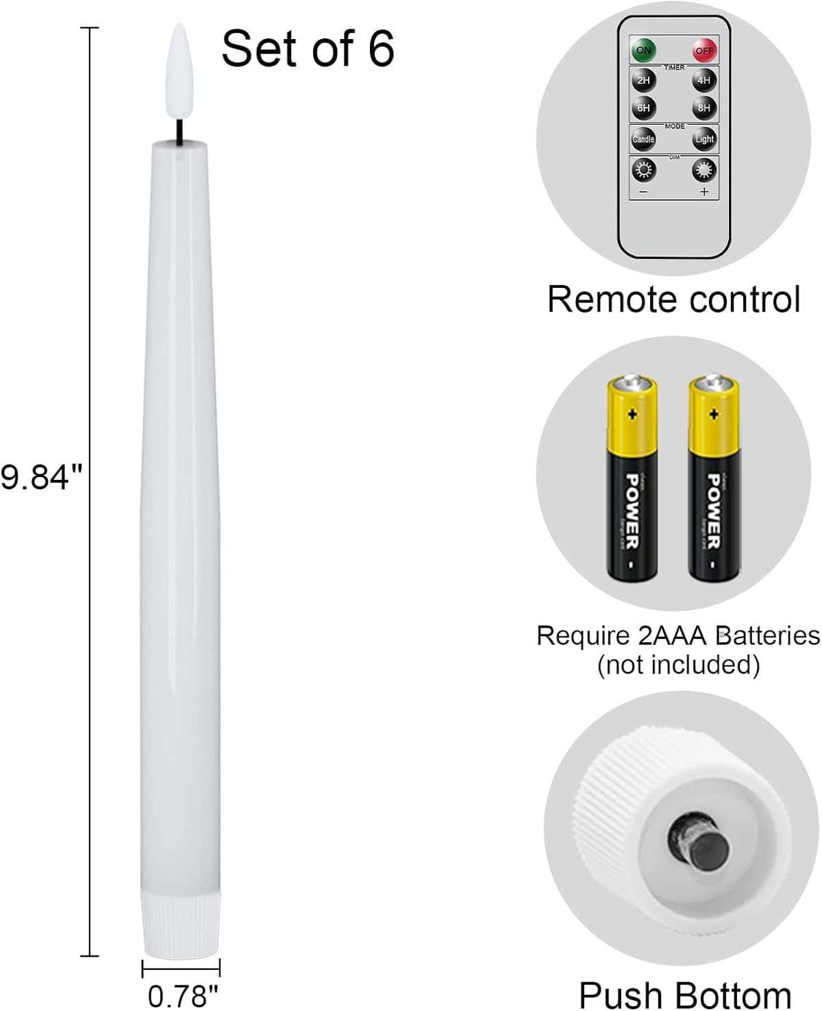 GenSwin Flameless Taper Candles Led Battery Operated Remote Timer White | Candle sticks, Real Wax, Led Candlesticks