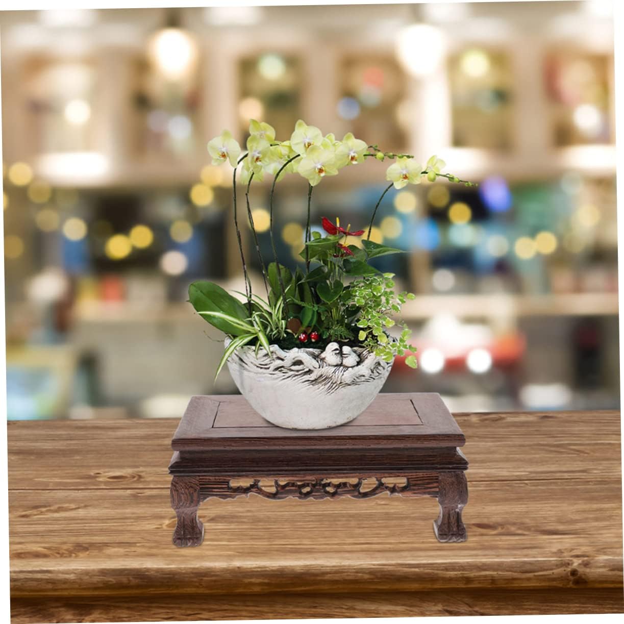 Rectangular Wooden Display Pedestal Multi-Use Plant Stand Flower Pot Base / 9.44 x 6.29 x 3.54