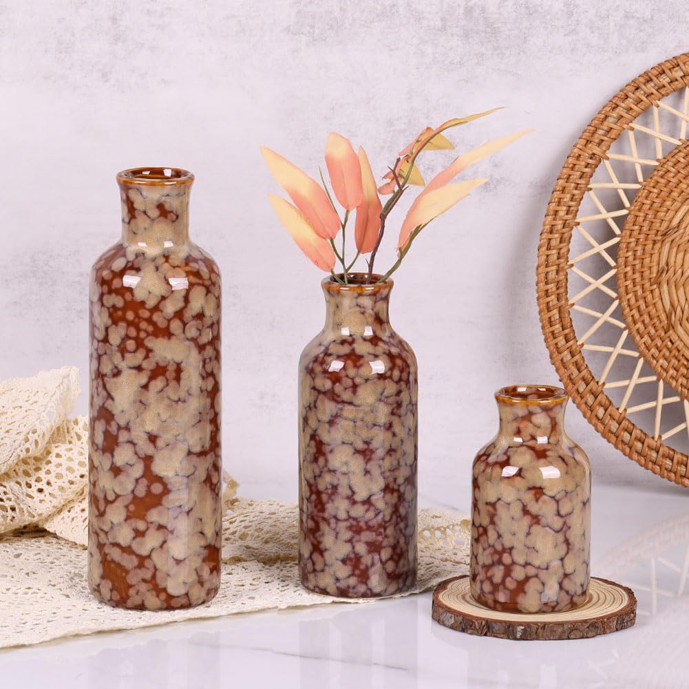 Ceramic Vase Set / Crack Brown