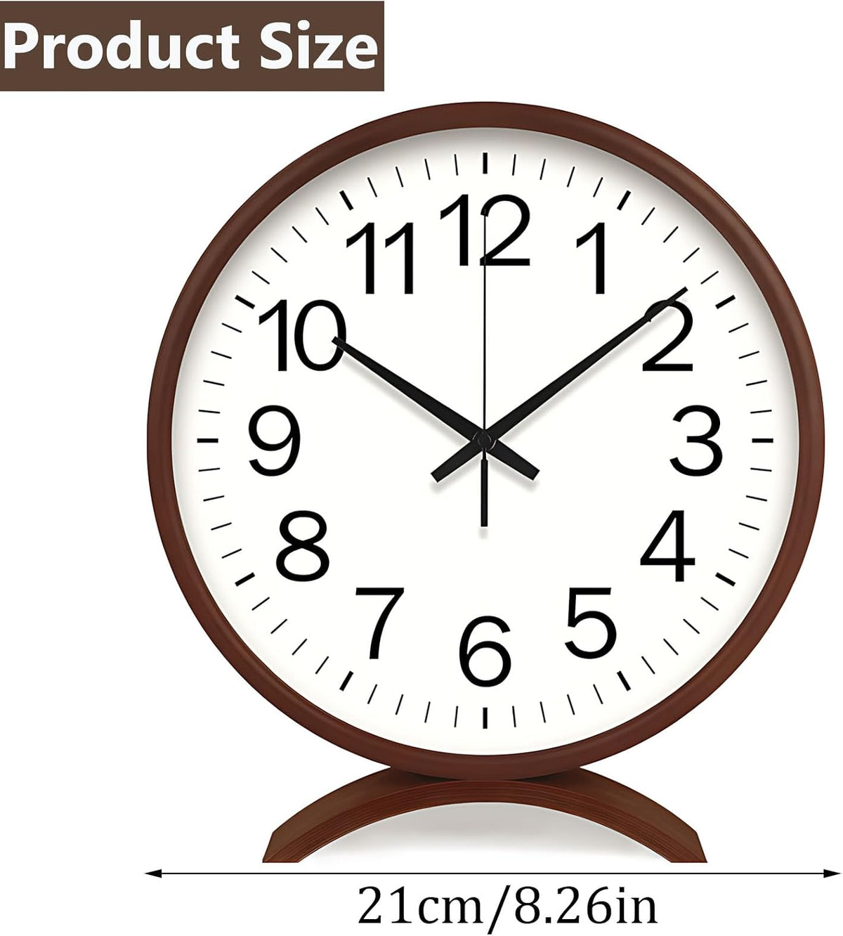 Maxspace Table Clock-8 Inch Silent Non-Ticking Wooden Timepiece Desk Clock, Battery Operated Decor Round Clock for