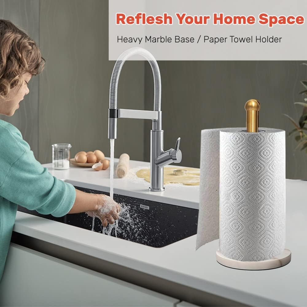 Heavy Weighted Paper Towel Holder, Easy One-Handed Design for Kitchen Stand Paper Towel Dispenser, Sturdy Base for