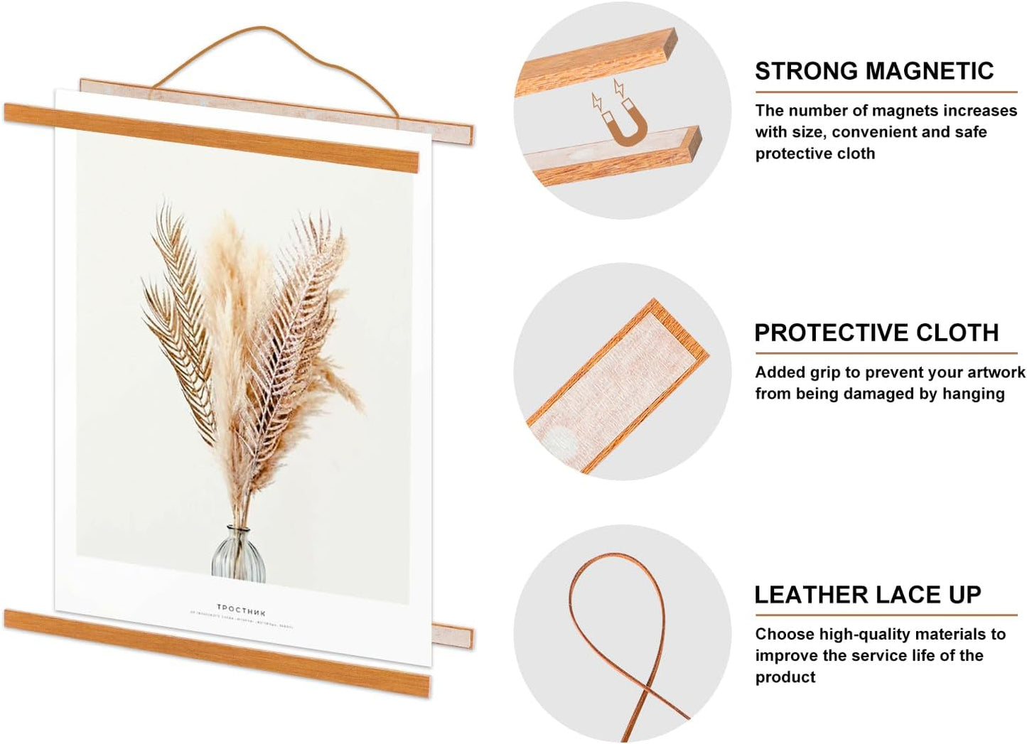 Benjia 4 Pack 24x36 24x18 Poster Frame, Light Wood Wooden Magnetic Poster Hangers Frames for Photo Picture Canvas