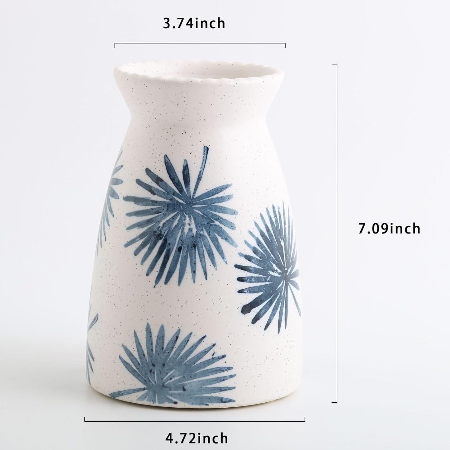 Modern Vases / White Flower Vase- Ceramic Vase for Decor / Teal White-7inch