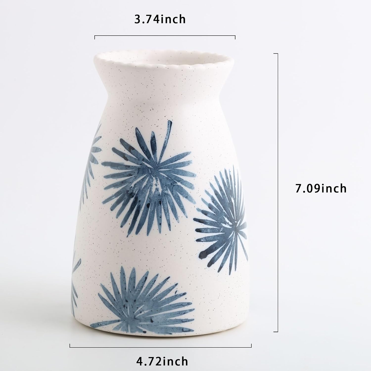Modern Vases / White Flower Vase- Ceramic Vase for Decor / Teal White-7inch