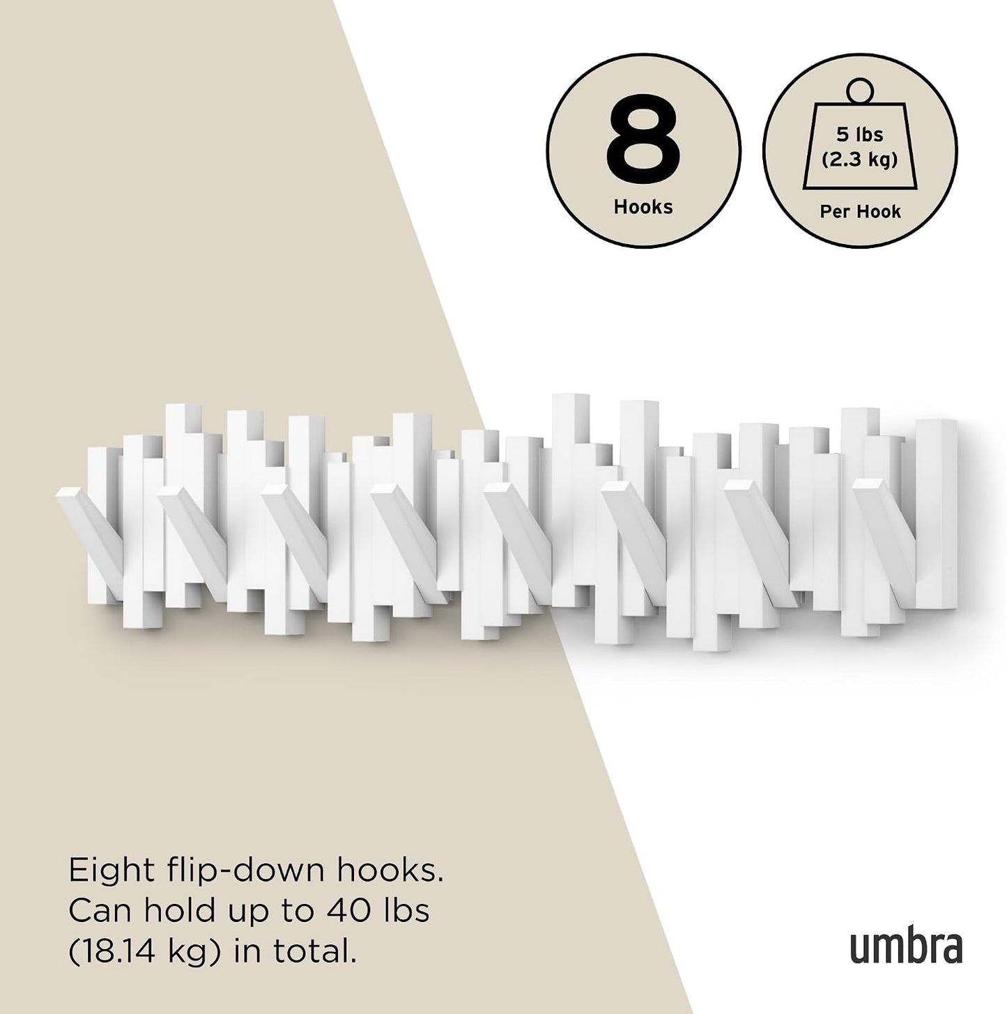 Space-Saving Storage Organizer / White / 8-hook