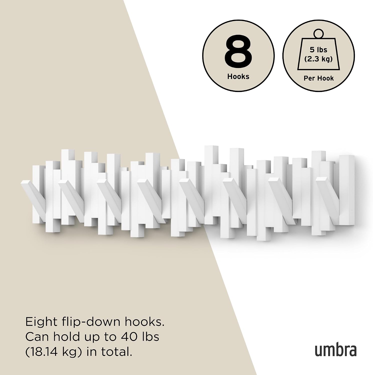Space-Saving Storage Organizer / White / 8-hook