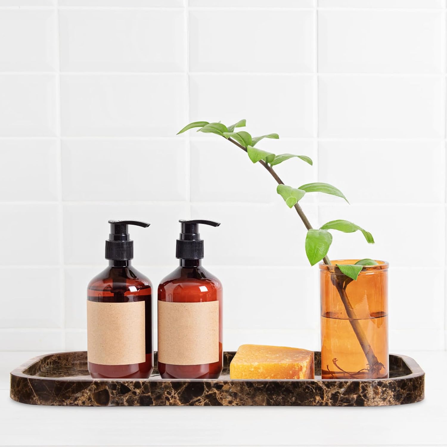 Marble Bathroom Vanity Tray / Dark Brown L / 8 x 0.7 x 12