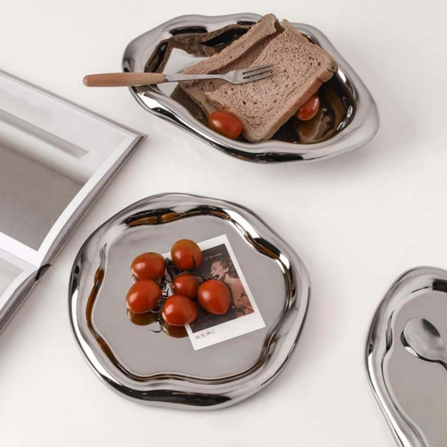 Tray Decorative Vanity Tray Bathroom Tray Jewelry Dish Ceramic Round Plate Holder / Silver / 7.5