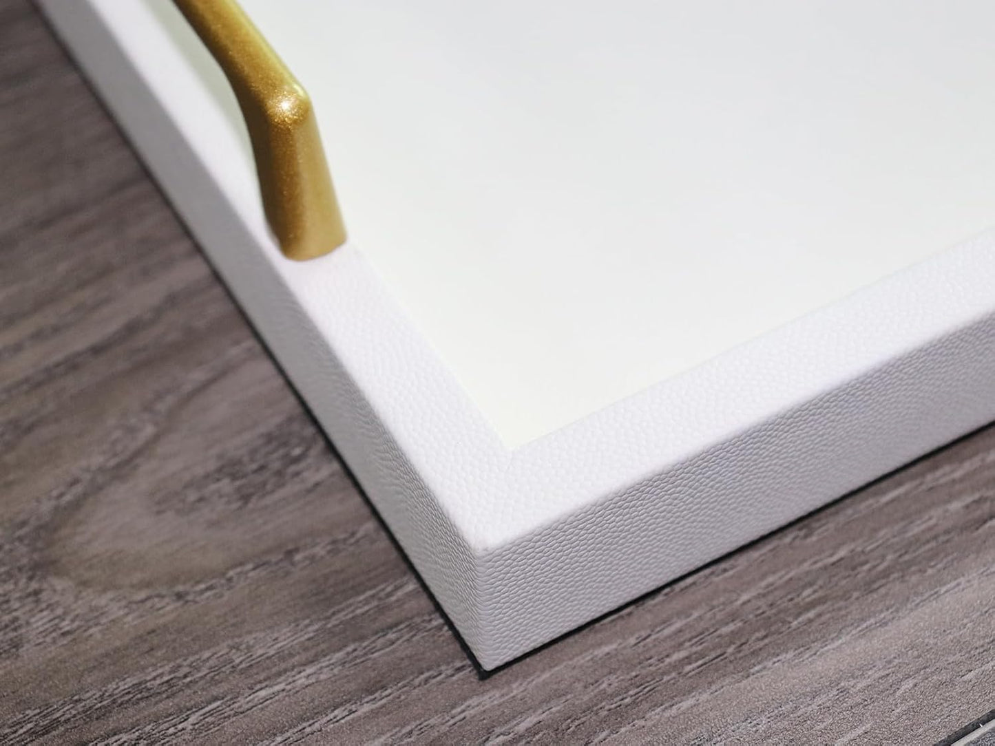 Wooden Leather Serving Tray / White