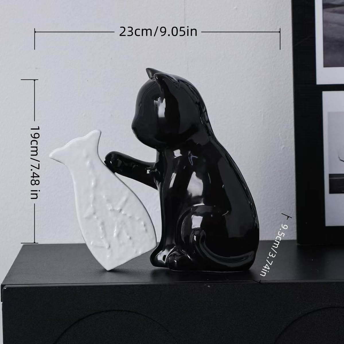 Cat Figurines Statue Figurine Ceramics Cat Decor Home Office Desk Decor Gift for Cat Lovers / Black